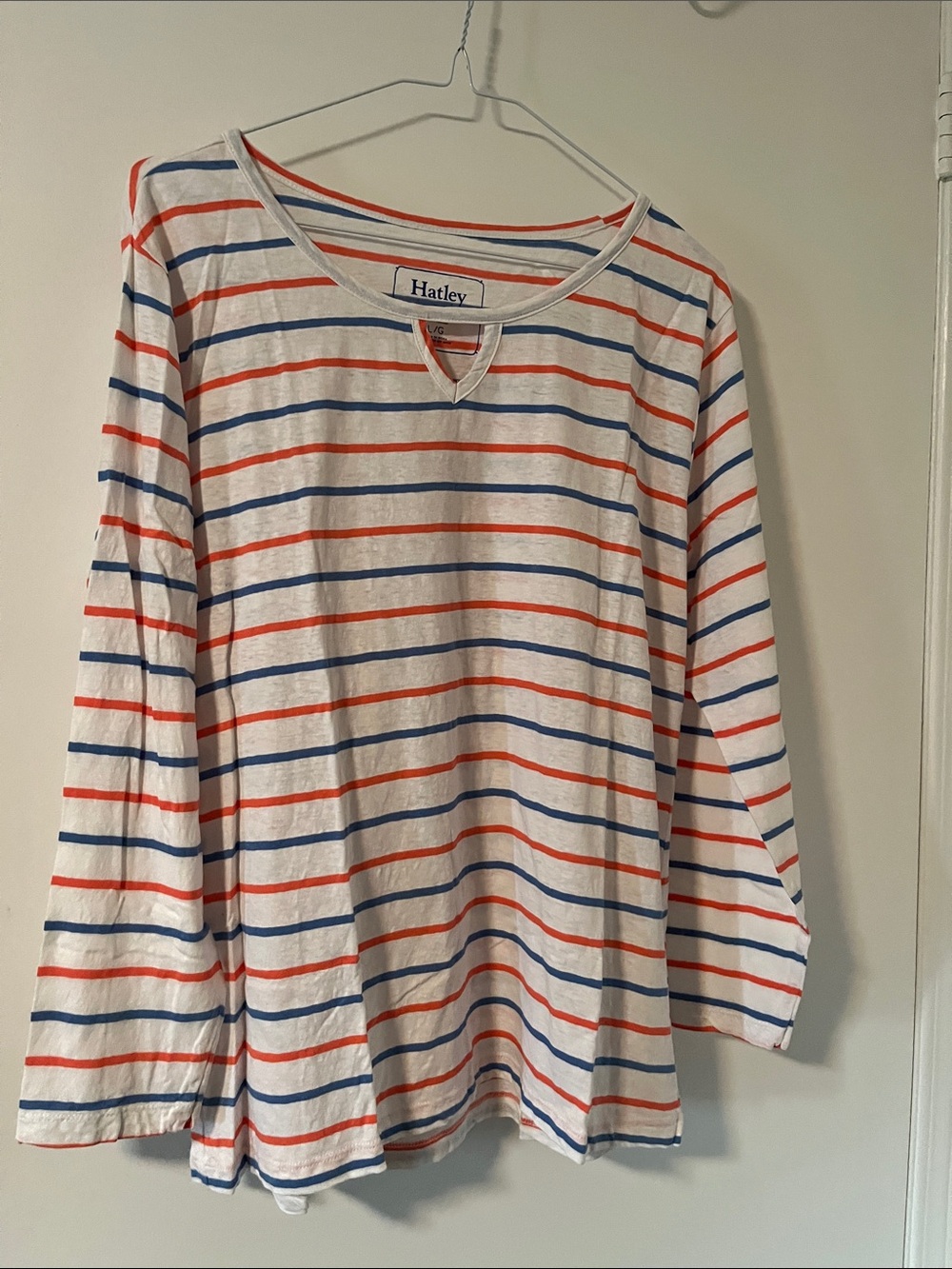 Hatley White Long Sleeve Tee with Red and Blue Stripes